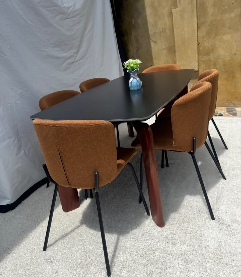 Modern Nordic Black Table 6-Seater Dining Set with Upholstered Chairs - Image 5