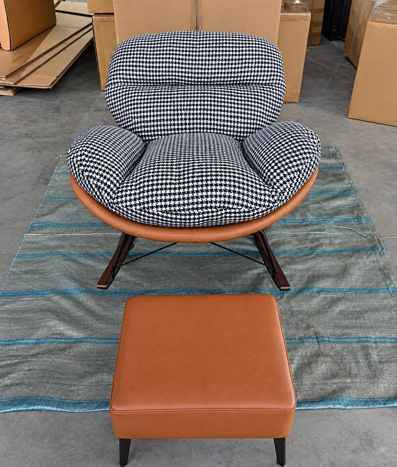 Modern Houndstooth Rocking Lounge Chair with Matching Ottoman Set - Image 3
