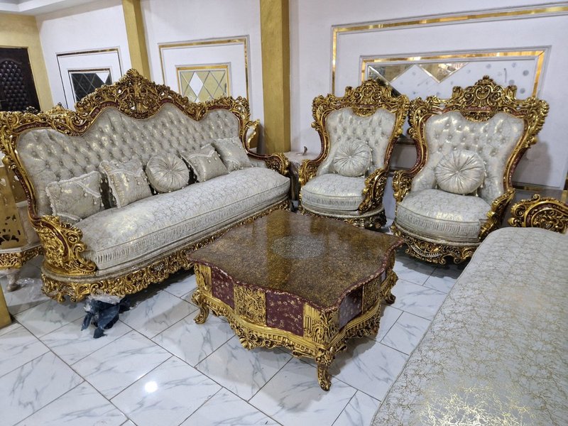 Egypt Royal Carved Gold Luxury Sofa & Living Room Set - Image 1