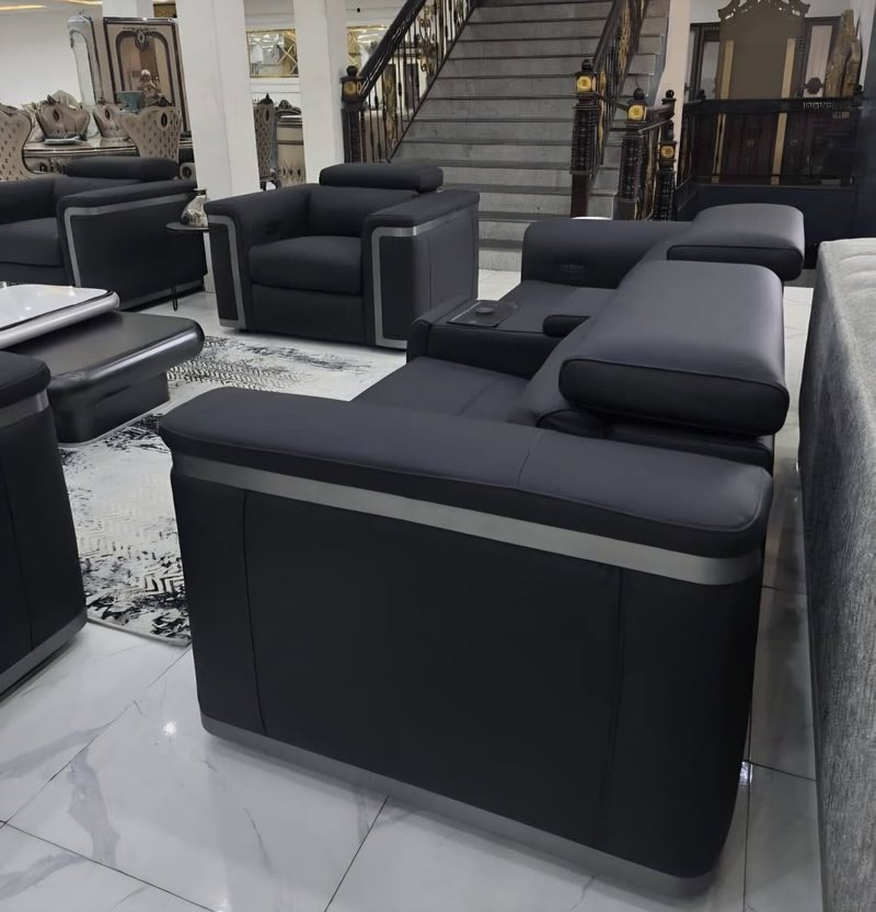 Modern Executive Black Leatherette Recliner Sofa Set with USB Ports - Image 1