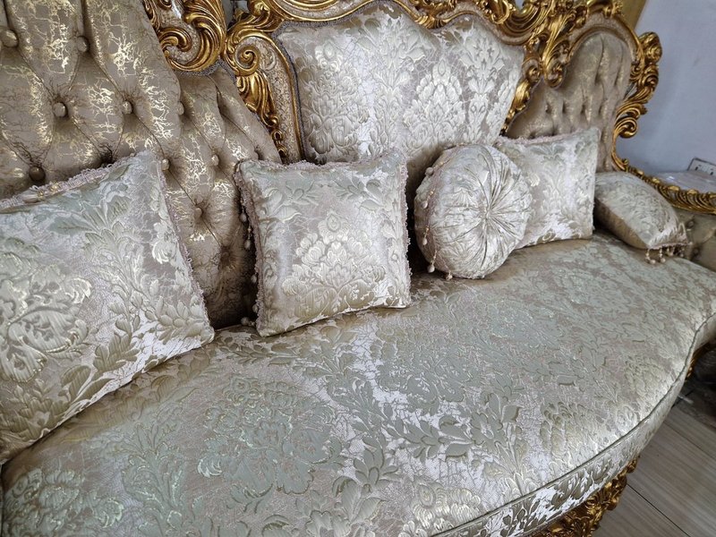 Egyptian Royal Sovereign Hand-Carved Gold & Jacquard Sofa Set - Image 4