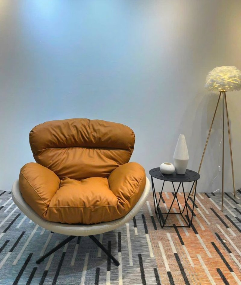 Modern Ergonomic Swivel Lounge Chair in Light Grey & Orange - Image 2