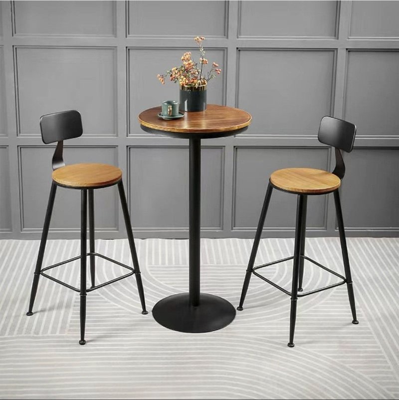 Industrial Modern Wood & Metal High-Bar Table Set with 2 Stools - Image 1