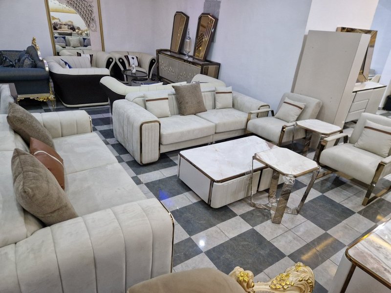 Contemporary Off-White Velvet Grand Home Furniture Suite (Living, Dining & Media Collection) - Image 3
