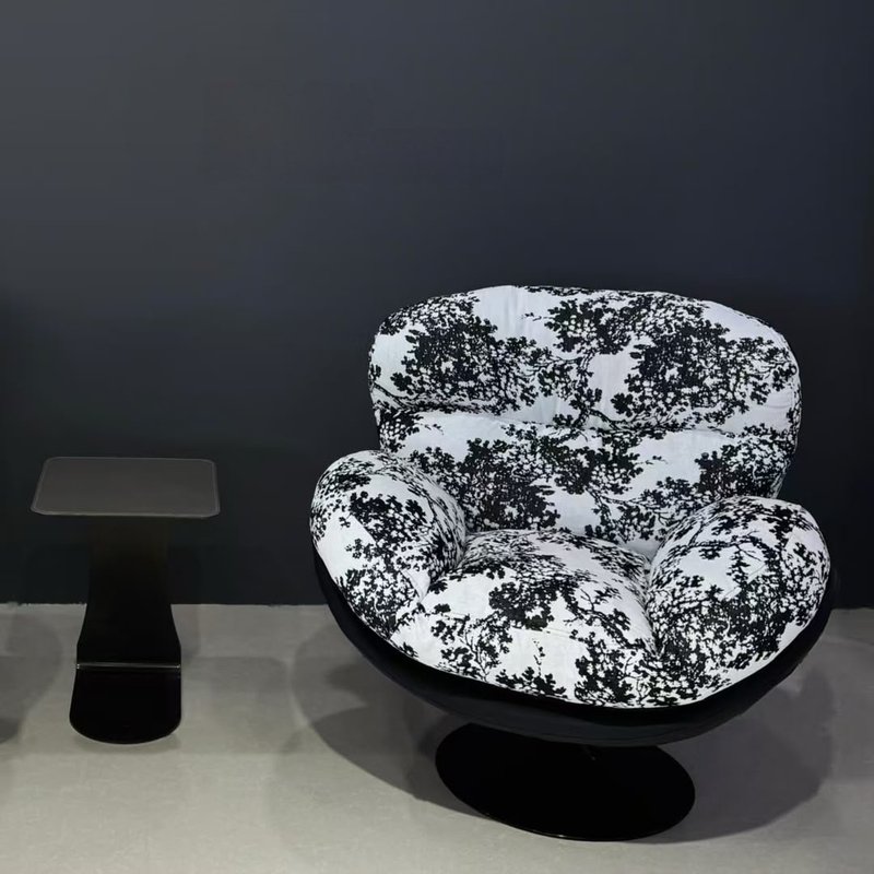 Modern Ergonomic Textured Fabric Swivel Lounge Chair in Beige & Brown - Image 1