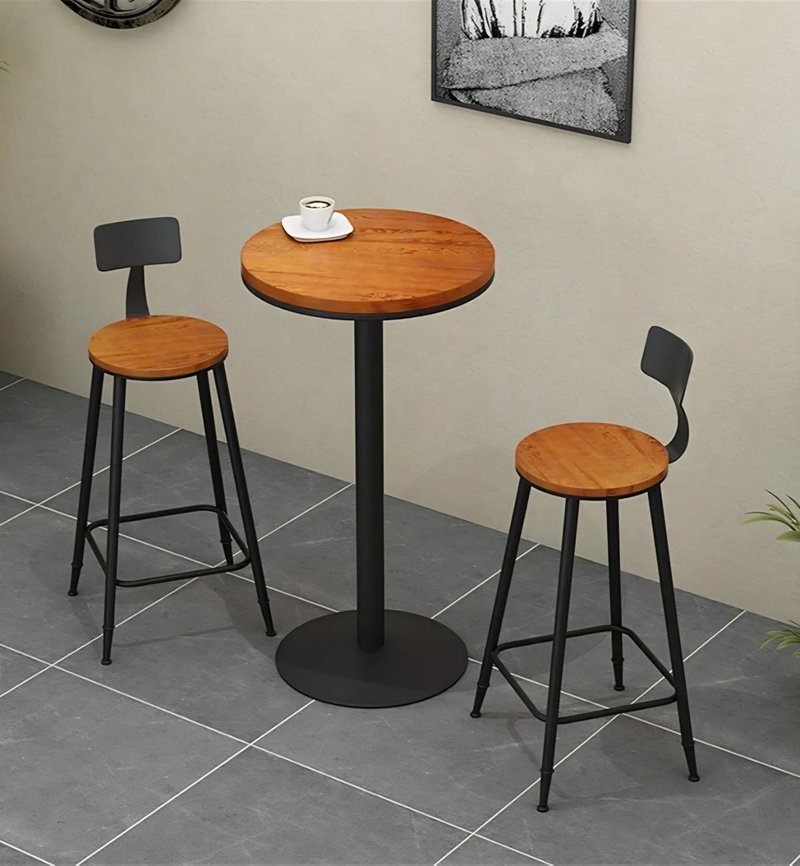 Industrial Modern Wood & Metal High-Bar Table Set with 2 Stools - Image 4