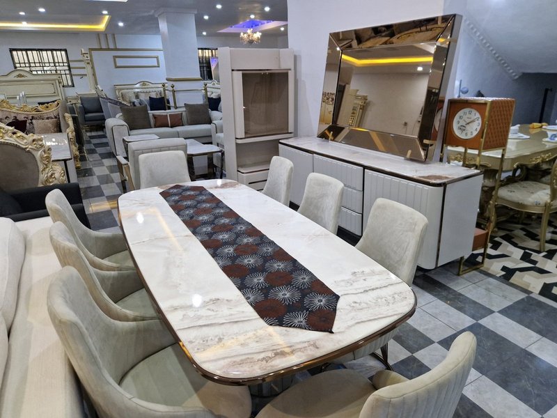 Contemporary Off-White Velvet Grand Home Furniture Suite (Living, Dining & Media Collection) - Image 6