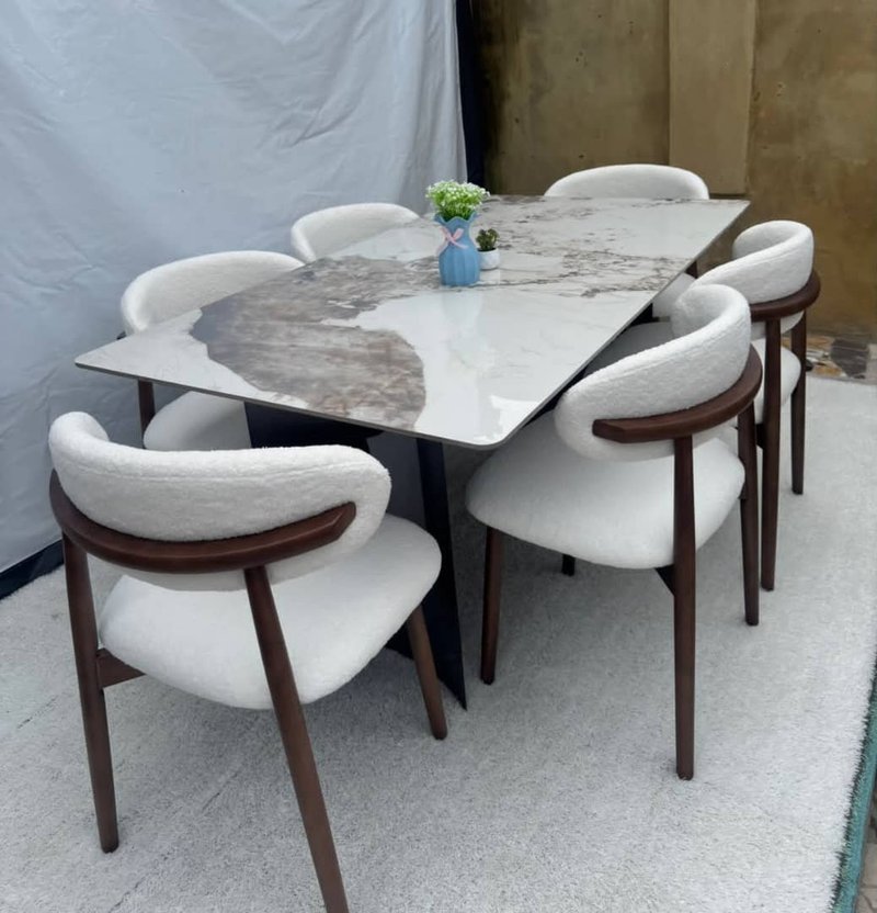 Modern Nordic Marble-Pattern Porcelain 6-Seater Dining Set - Image 1