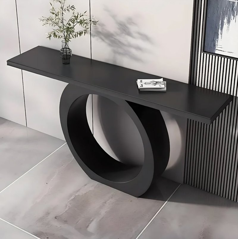 Modern Sculptural Circular Pedestal Matte Black Console Table - Image 1