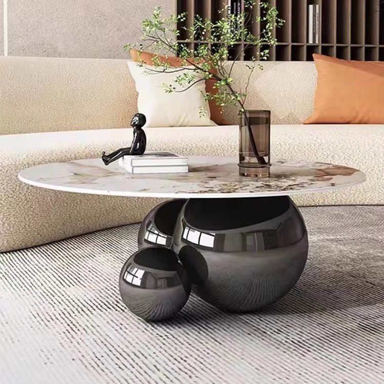 Gold center table with marble top - Image 2