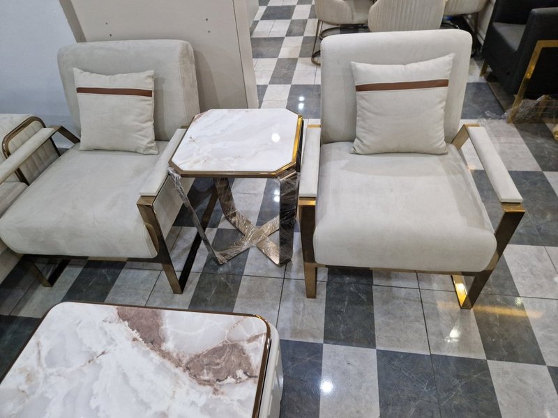 Contemporary Off-White Velvet Grand Home Furniture Suite (Living, Dining & Media Collection) - Image 2