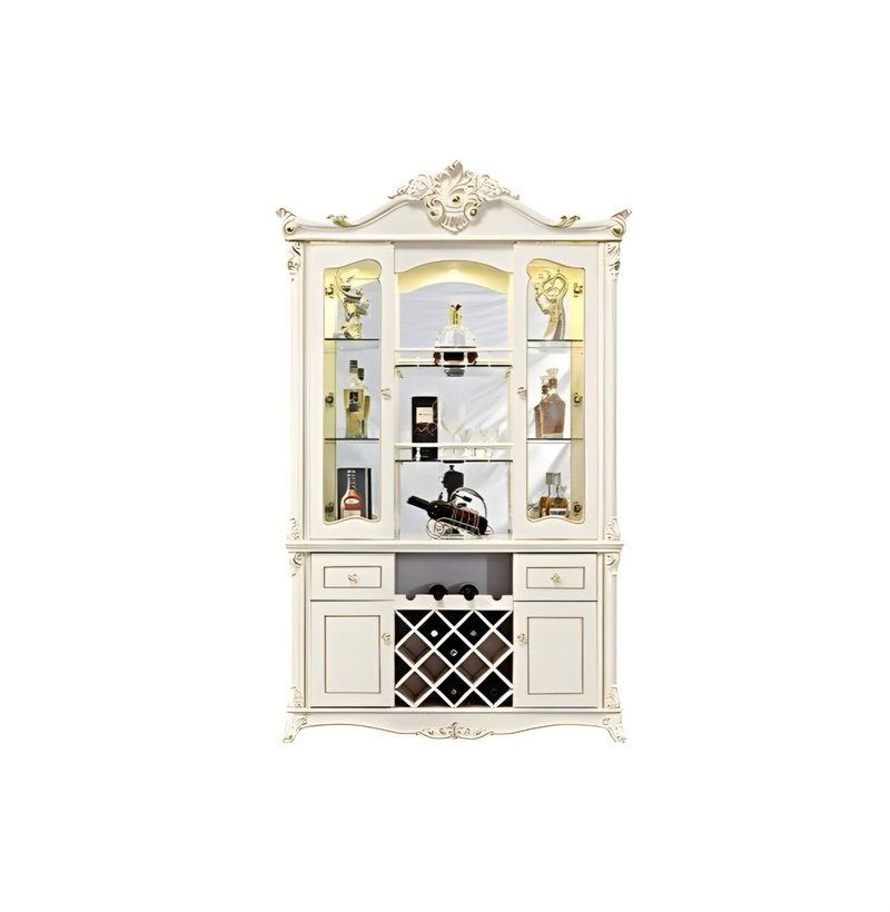 Royal European Carved Wine Cabinet & Glass Display Hutch - Image 3