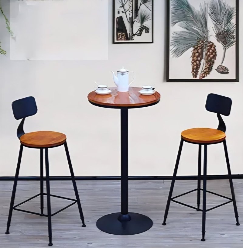 Industrial Modern Wood & Metal High-Bar Table Set with 2 Stools - Image 3
