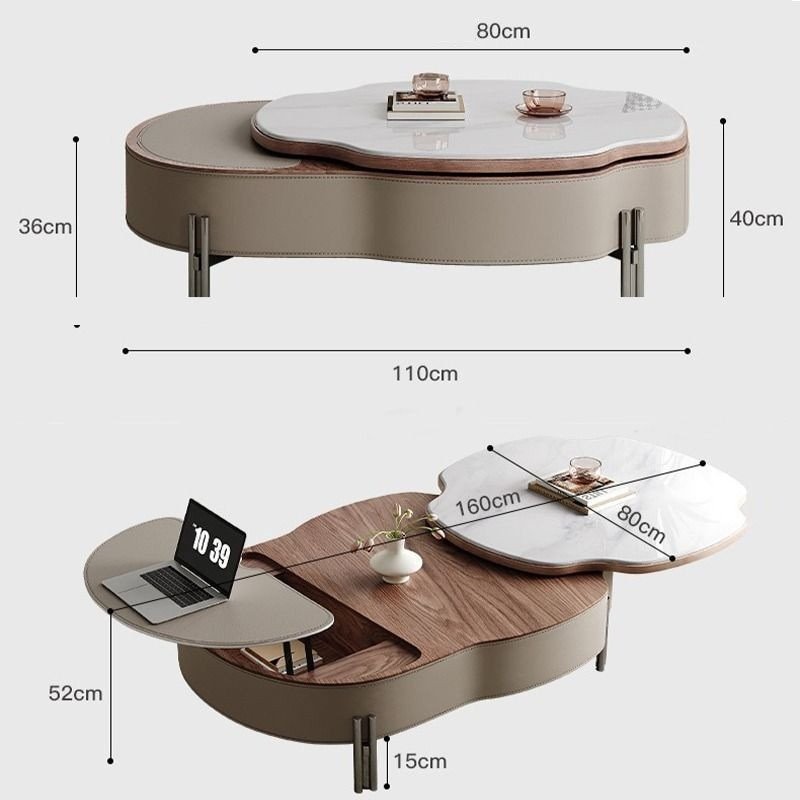 Modern Organic Cloud-Shaped Lift-Top Coffee Table with Hidden Storage - Image 5