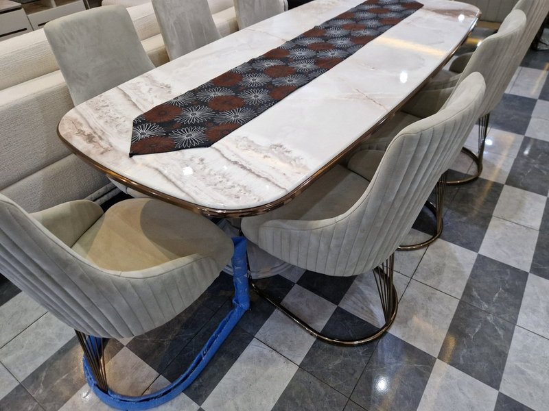 Contemporary Off-White Velvet Grand Home Furniture Suite (Living, Dining & Media Collection) - Image 8
