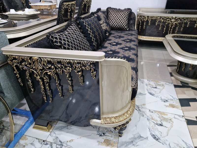 Royal Turkish High-Gloss Black & Champagne Gold Living Room Suite - Image 1
