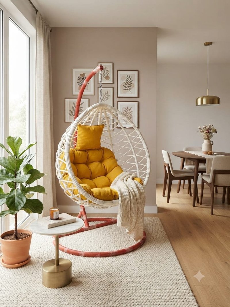 Modern Woven Egg Hanging Swing Chair with Custom Cushions - Image 2