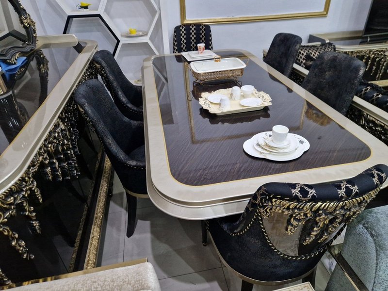 Royal Turkish High-Gloss Black & Champagne Gold Living Room Suite - Image 5