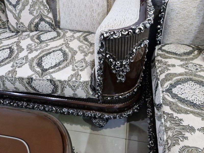Royal Dark Mahogany & Silver Carved Living Room Suite with Button-Tufted Upholstery - Image 5