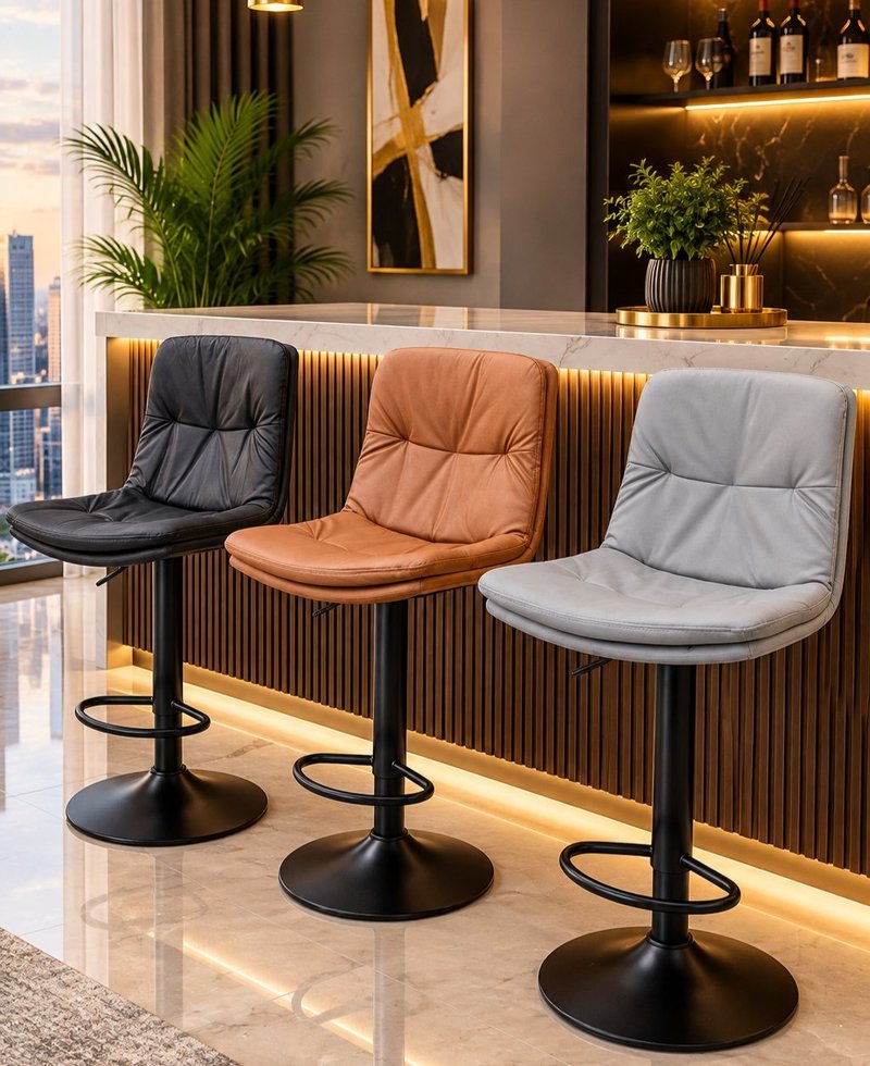Modern Adjustable Leatherette Swivel Bar Stool - Image 3