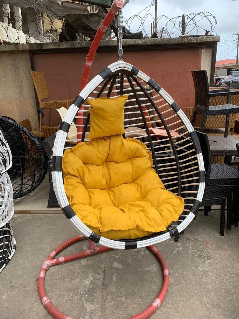 Modern Woven Egg Hanging Swing Chair with Custom Cushions - Image 5