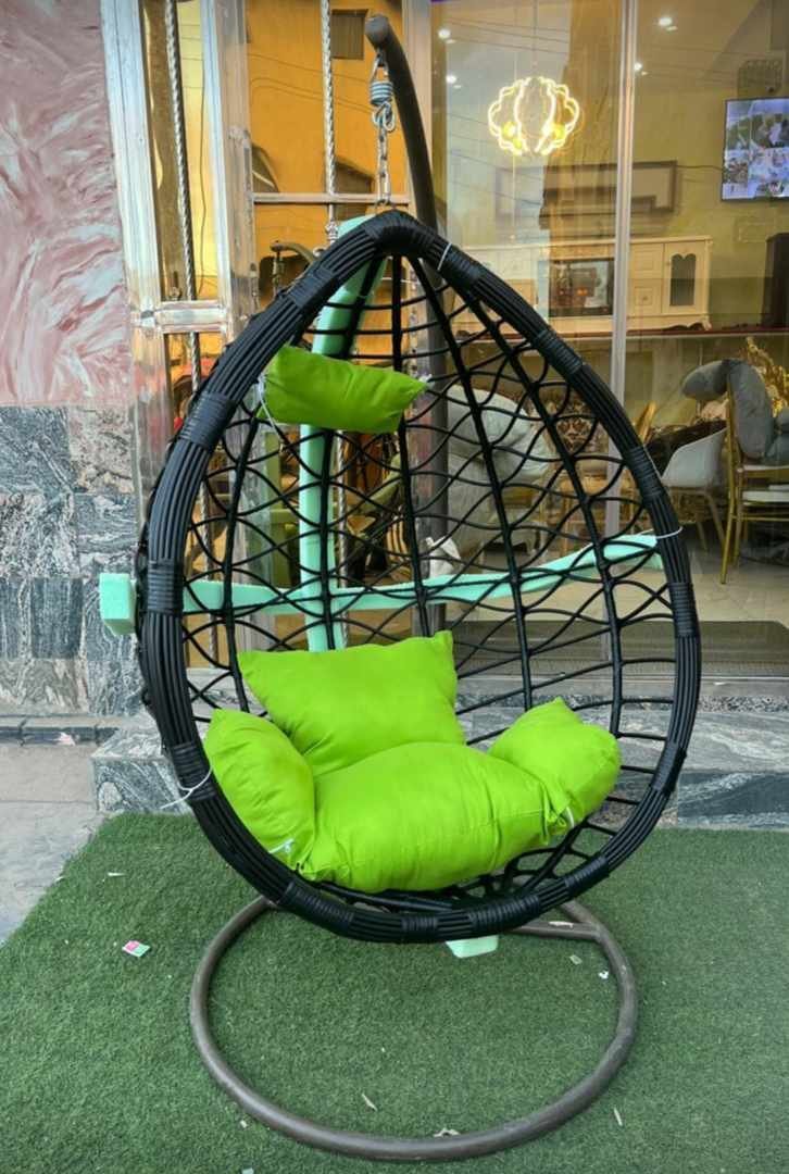 Modern Woven Egg Hanging Swing Chair with Custom Cushions - Image 4