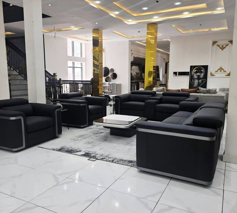 Modern Executive Black Leatherette Recliner Sofa Set with USB Ports - Image 4
