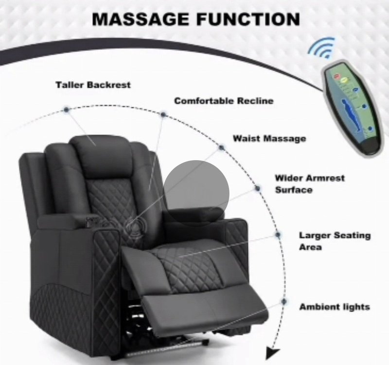 Luxury Home Theater Power Recliner Armchair with Waist Massage & Ambient Lighting - Image 8