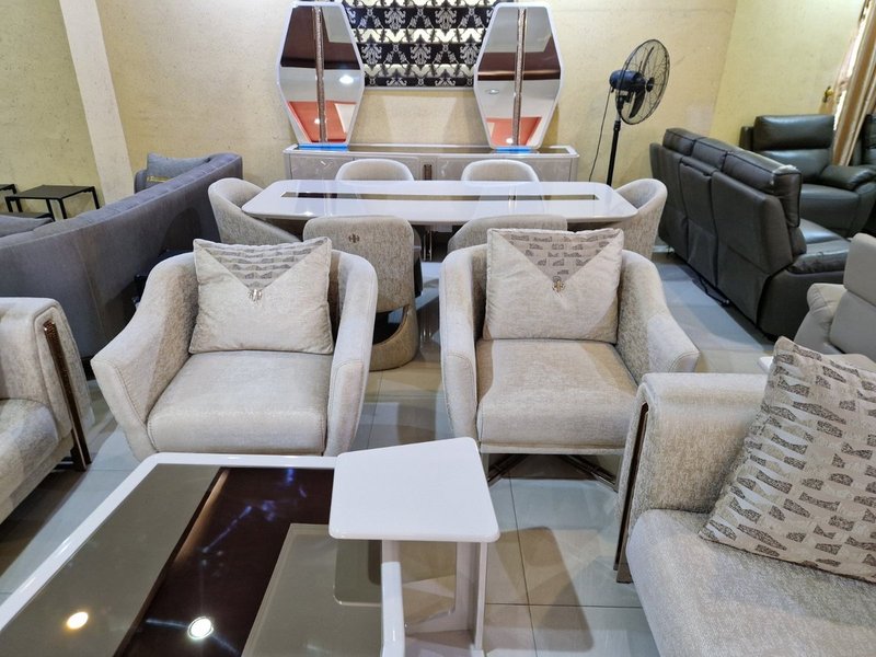 Luxury Modern Beige Velvet Sofa Set with Rose Gold Trim & Accent Coffee Table - Image 2
