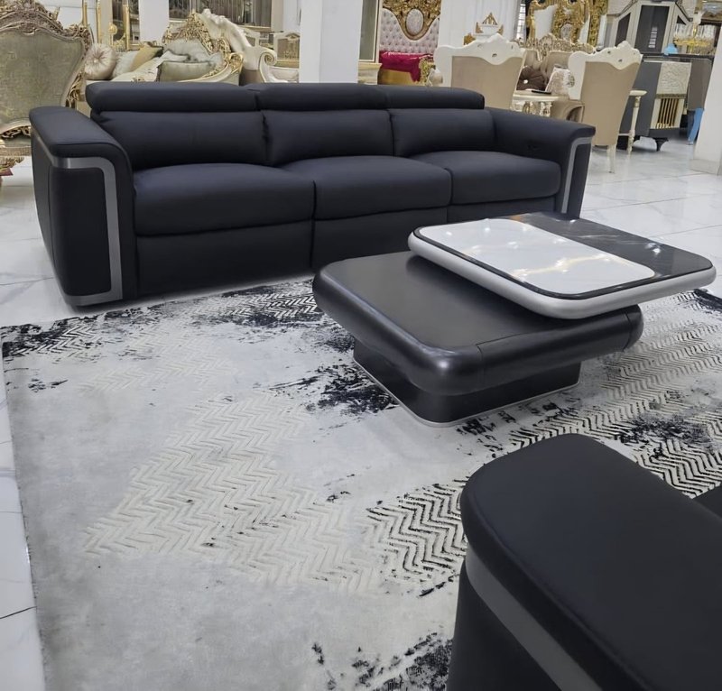 Modern Executive Black Leatherette Recliner Sofa Set with USB Ports - Image 2