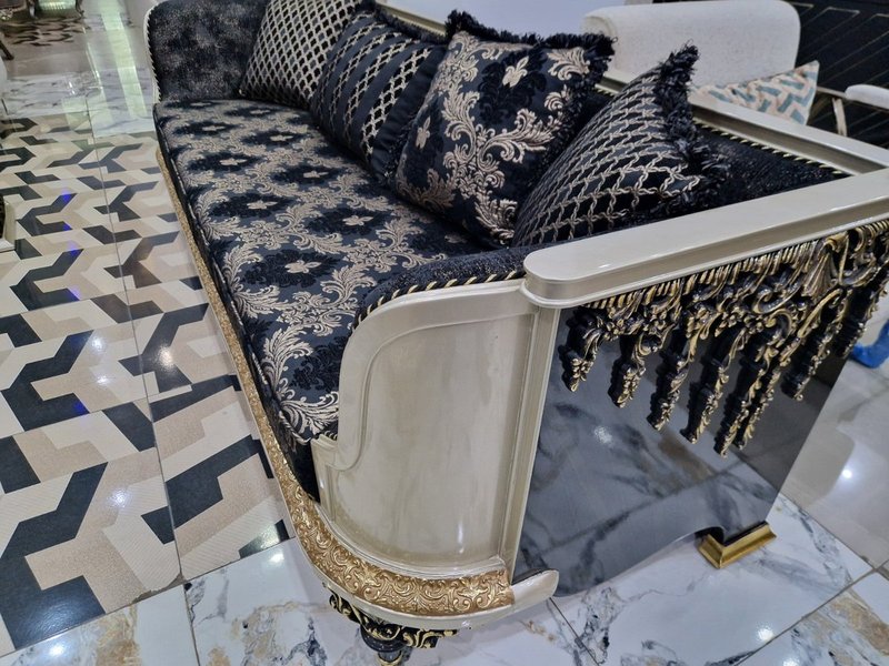 Royal Turkish High-Gloss Black & Champagne Gold Living Room Suite - Image 2