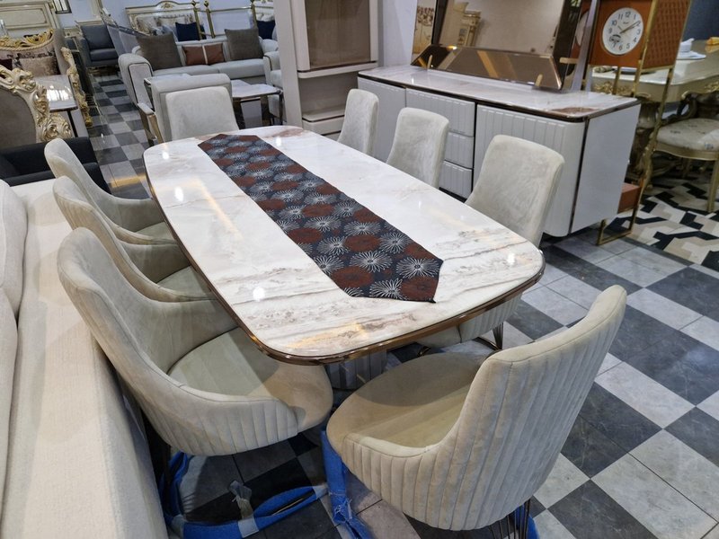 Contemporary Off-White Velvet Grand Home Furniture Suite (Living, Dining & Media Collection) - Image 5