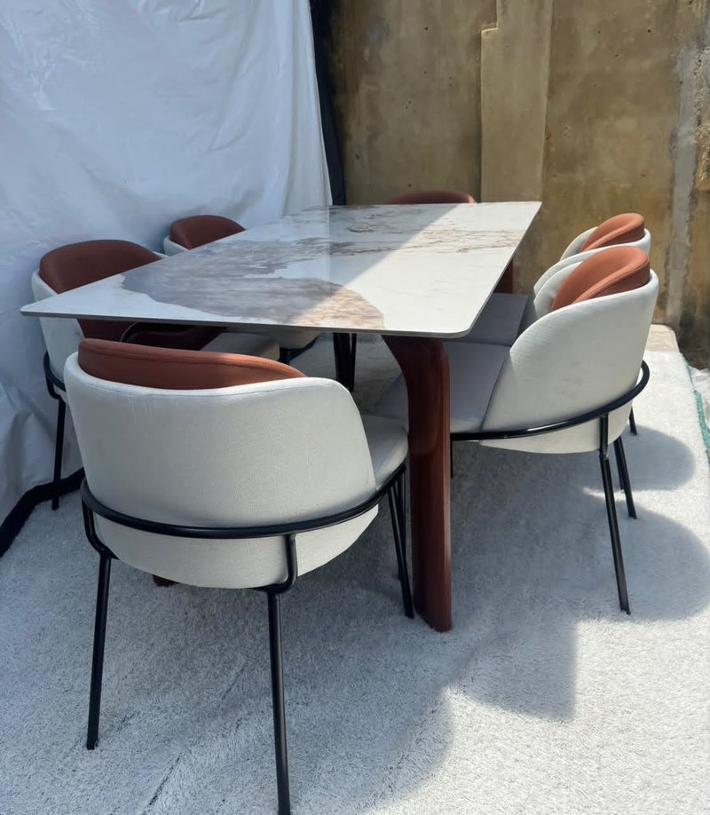 Modern Nordic Luxury 6-Seater Dining Set with Dual-Tone Armchairs - Image 3