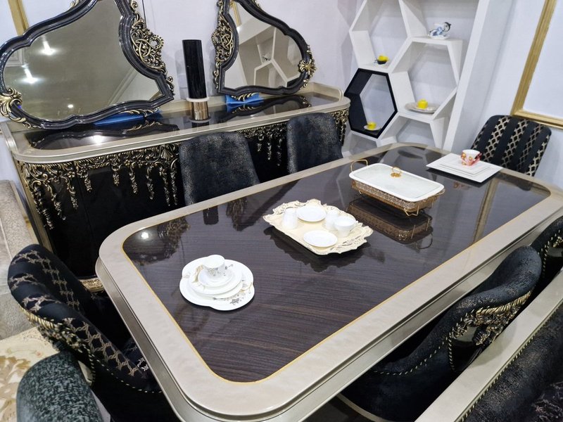 Royal Turkish High-Gloss Black & Champagne Gold Living Room Suite - Image 4