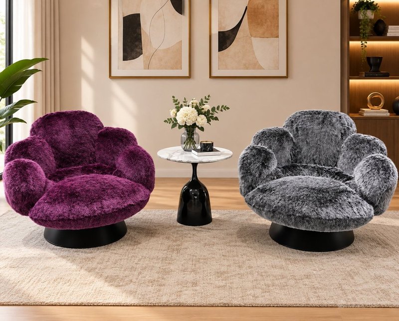 Luxury Plush Faux Fur Swivel Accent Chair (Pumpkin / Shell Silhouette) - Image 3
