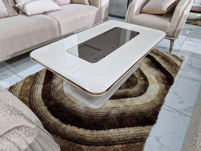 Luxury Champagne Beige Fabric Sofa Set with Gold Accents & Fluted Detailing - Image 5