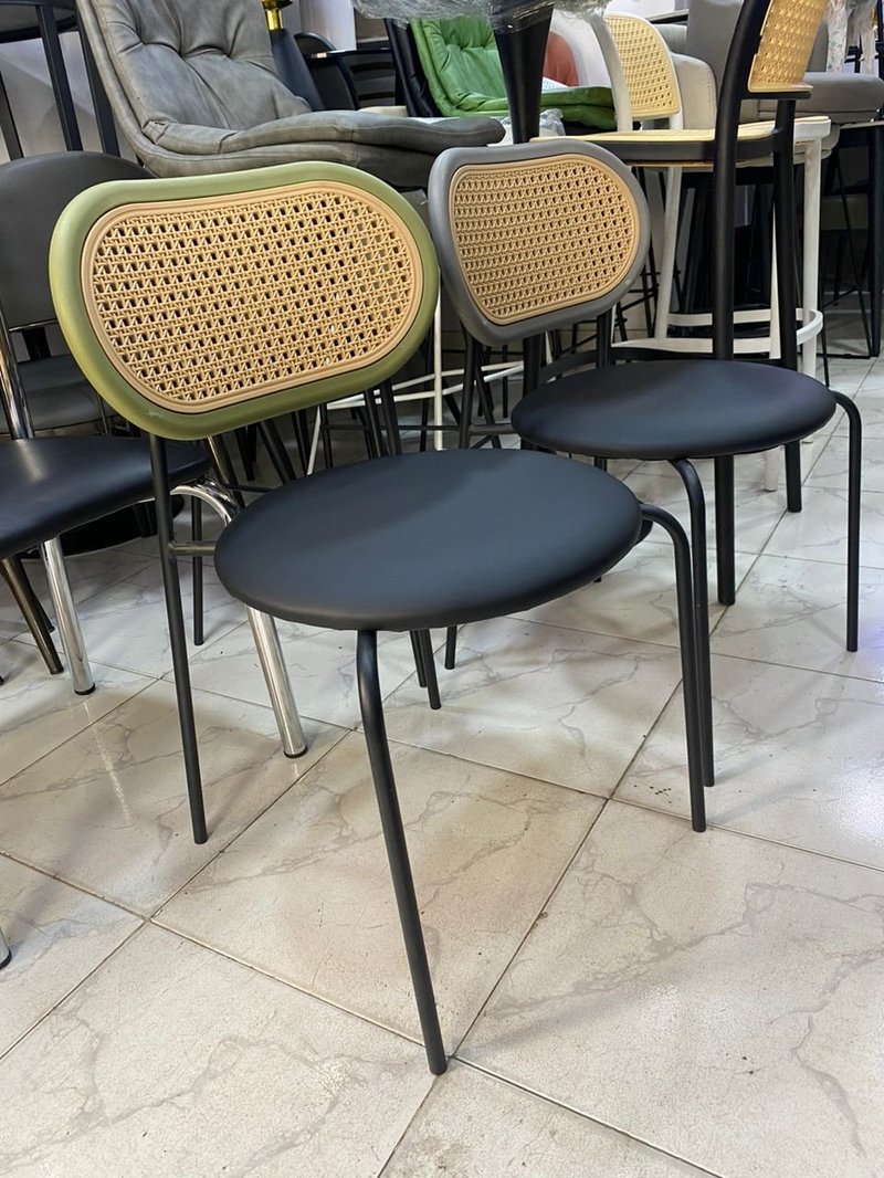 Modern Woven Cane Backrest Dining Chair with Padded Cushion - Image 1
