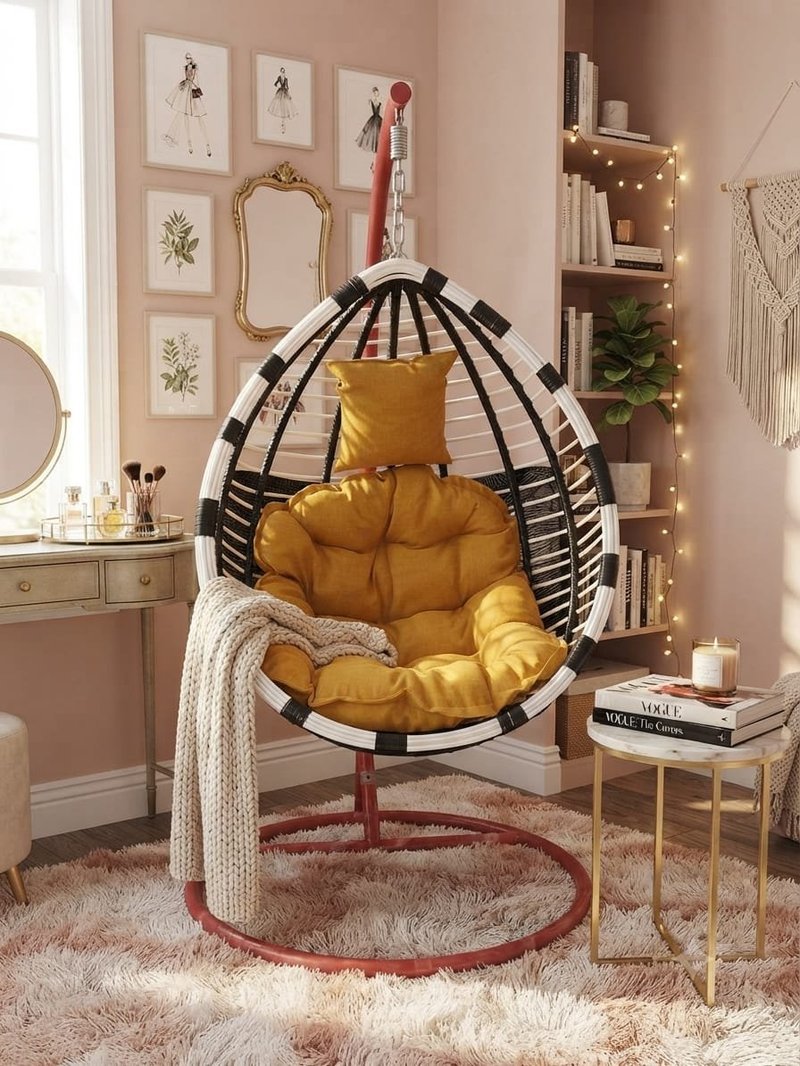 Modern Woven Egg Hanging Swing Chair with Custom Cushions - Image 3