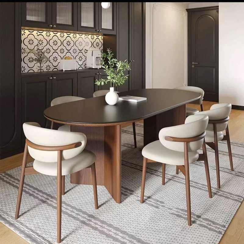 Nordic Modern Oval Wood Dining Set with 6 Chairs - Image 1