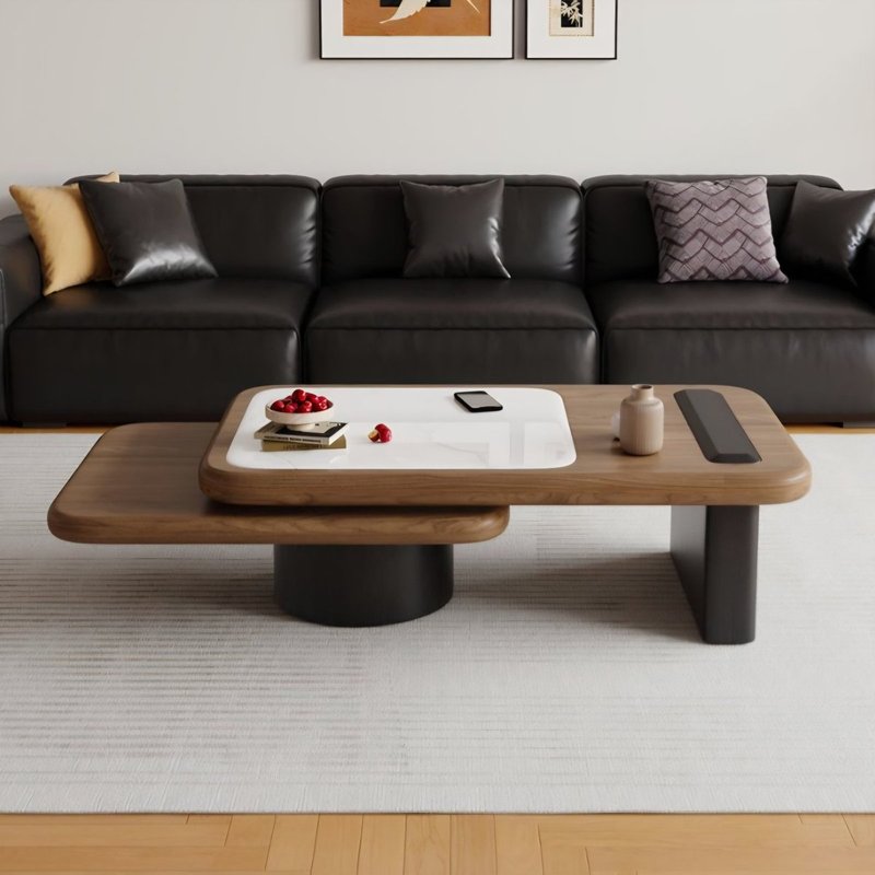 Modern Two-Tier Walnut & Marble Smart Coffee Table with Built-In Speaker & Wireless Charging - Image 1
