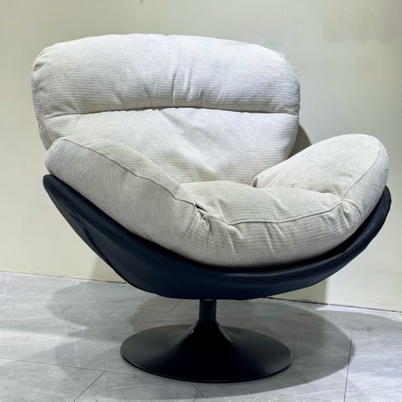 Modern Ergonomic Textured Fabric Swivel Lounge Chair in Beige & Brown - Image 4