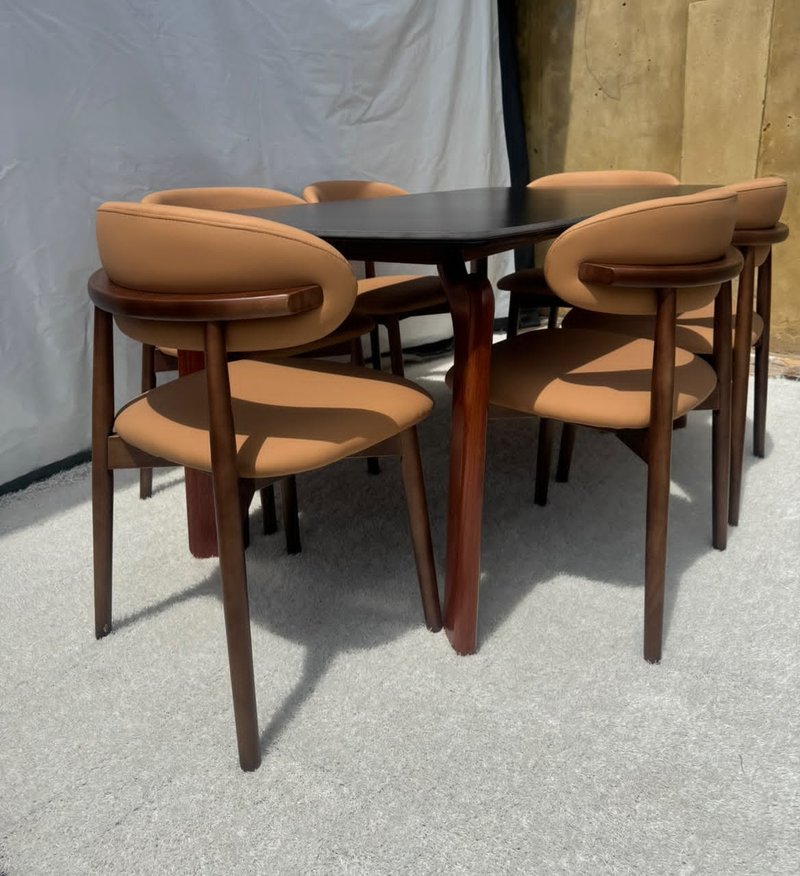 Modern Nordic Black & Tan Walnut 6-Seater Dining Set - Image 3