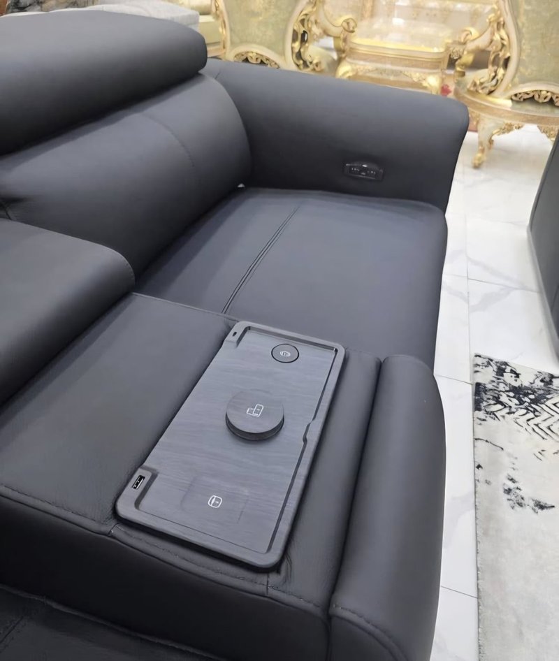 Modern Executive Black Leatherette Recliner Sofa Set with USB Ports - Image 3