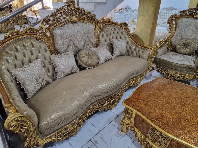 Imperial Gold & Champagne Damask Royal Sofa Set - Image 3