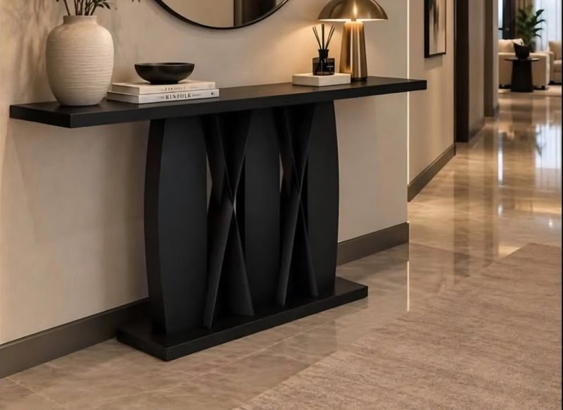 Modern Architectural Matte Black Pedestal Console Table - Image 1