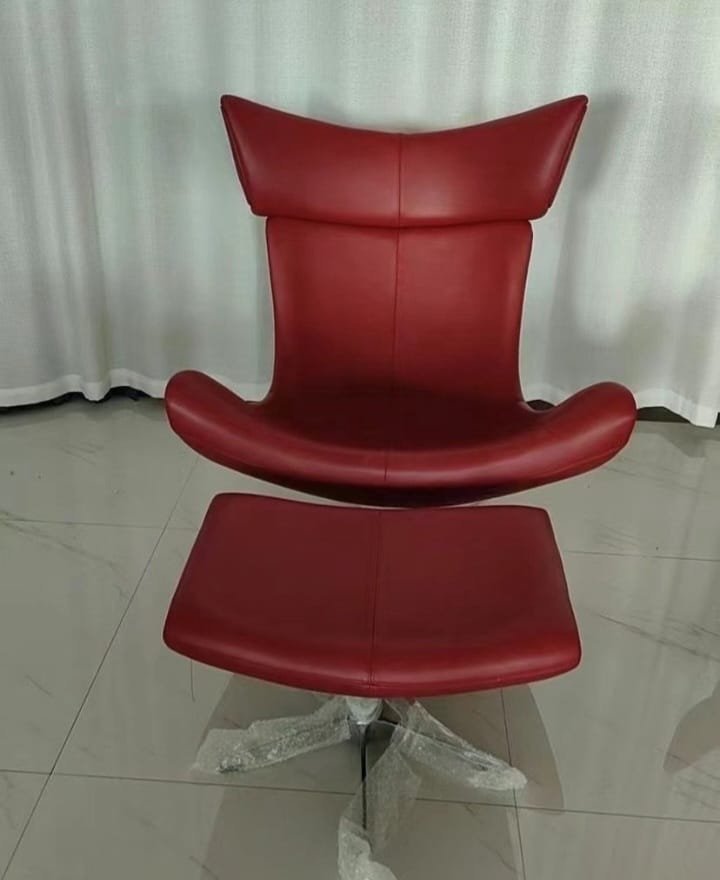 Aura Mid-Century Modern Leather Lounge Chair & Ottoman Set - Image 5