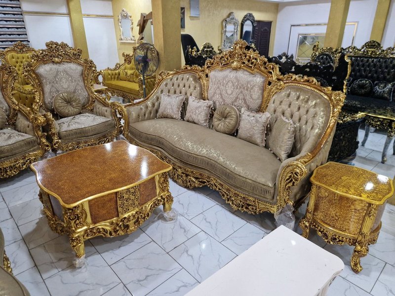 Imperial Gold & Champagne Damask Royal Sofa Set - Image 4