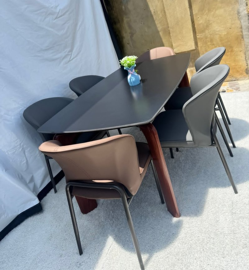 Modern Nordic Matte Black 6-Seater Dining Set in Charcoal & Taupe - Image 1