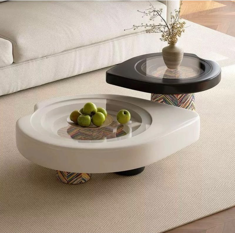 Sculptural Asymmetric Center Table with Patterned Base Accents - Image 1