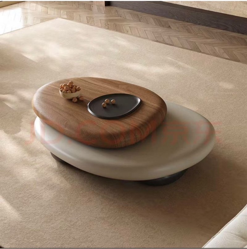 Low-Profile Dual-Layer Pebble Coffee Table - Image 1
